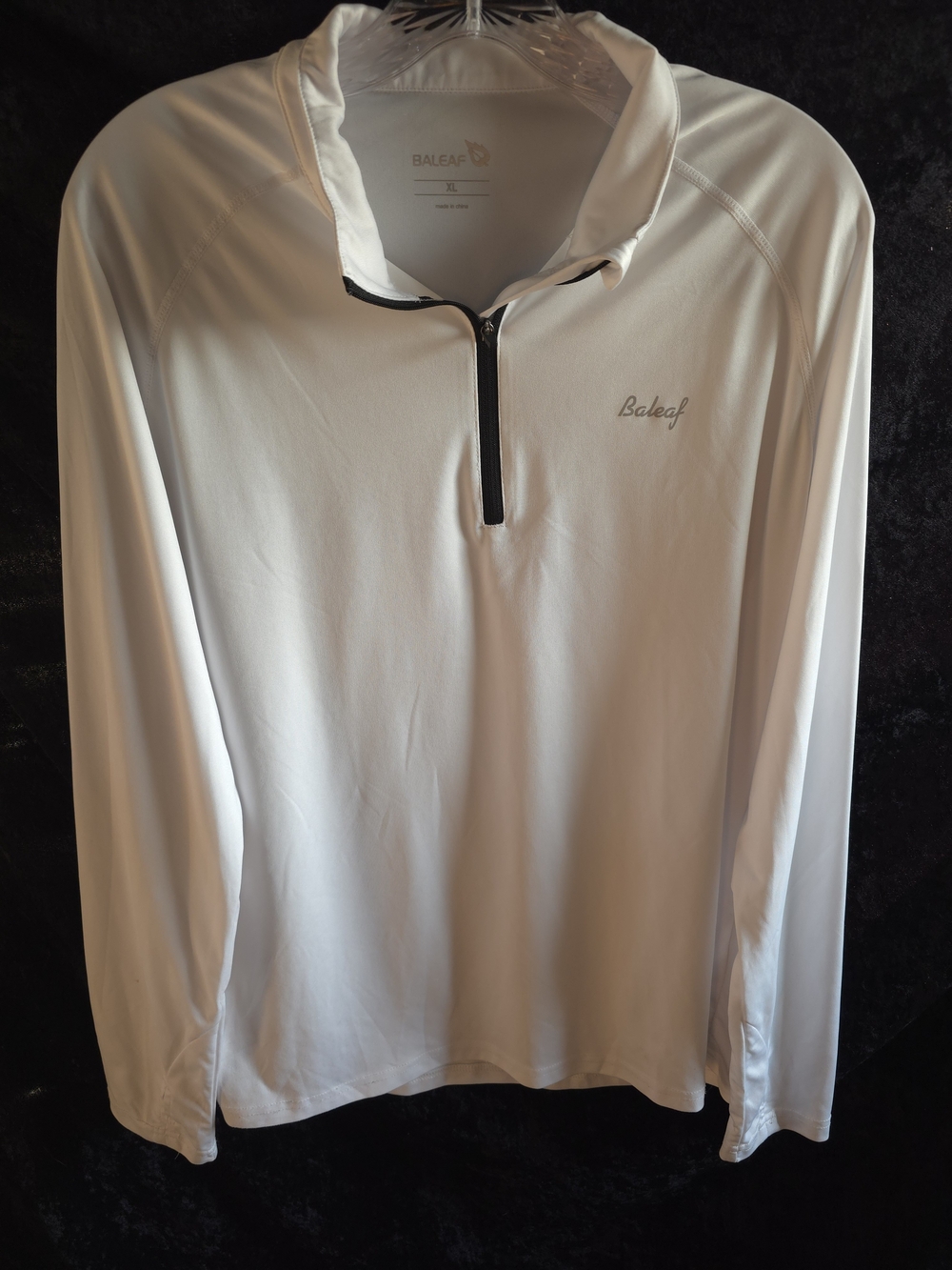 Baleaf White Long-Sleeve Quarter-Zip Pullover with Black Trim